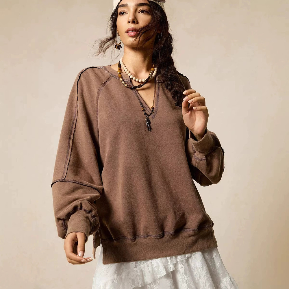 H&M Spring Fashion Solid Color Long Sleeve Crew Neck Pullover Sweatshirt